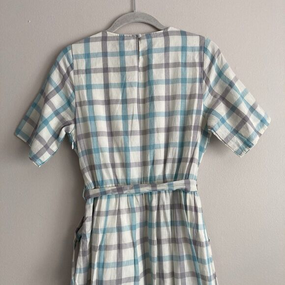 Polagram Anthropologie Blue Gray Checkered Dress Size Small Cottagecore - Picture 10 of 12